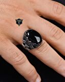 925 Ayar Gümüş Erkek Yüzüğü Oniks Taşlı Zirkon Taş Süslemeli