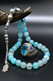 Aquamarine (AQUA MARİN) Taşlı Tesbih Ve 925 Ayar Gümüş Erkek Yüzüğü Aquamarine (AQUA MARİN) Taşlı 901421