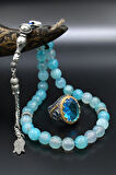 Aquamarine (AQUA MARİN) Taşlı Tesbih Ve 925 Ayar Gümüş Erkek Yüzüğü Aquamarine (AQUA MARİN) Taşlı 901421