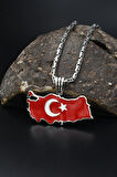 Türk Bayrağı ( Ay Yıldızlı ) Mineli 925 Ayar Gümüş Kolye Kral Zincir 2Mm 901580