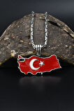 Türk Bayrağı ( Ay Yıldızlı ) Mineli 925 Ayar Gümüş Kolye Kral Zincir 2Mm 901580