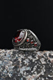 Kırmızı Zirkon Taşlı Erkek Yüzüğü Zirkon Taş Süslemeli 925 Ayar Gümüş 901618