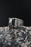 Siyah Baget Taşlı Grek Desenli 925 Ayar Gümüş Erkek Yüzüğü 901712