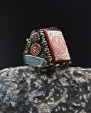 Özel Tasarım Mineli Kelime-i Tevhid ve Allah ve Muhammed Yazılı Gümüş Erkek Yüzük 901788