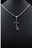 Kırmızı Zirkon Taş Süslemeli Hz. Ali Zülfikar Kılıcı Gümüş Kolye Kral Zincir 2Mm 901844