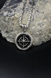 Kutup Yıldızlı Pusula Grek Desenli 925 Ayar Gümüş Kolye Kral Zincir 2Mm 902161