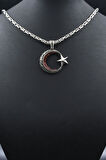 Ay Yıldız - Ay Yıldızlı Kral Zincir Desenli 925 Ayar Gümüş Kolye Kral Zincir 4 Mm 902194