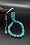 Doğal AQUA MARİN (Aquamarine) Taşlı 33'lük Tesbih Metal Püsküllü 10mm Küre Kesim 902254
