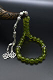 Doğal Peridot Taşlı 33'lük Tesbih Metal Püsküllü 10mm Küre Kesim 902256