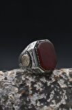 Kırmızı Akik Taşlı Hz. Süleyman Mührü 925 Ayar Gümüş Erkek Yüzük 902364