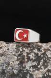 Ay Yıldızlı - Ay Yıldız 925 Ayar Gümüş Erkek Yüzük Mineli 902756