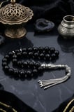Doğal Oniks Taşlı Faset Kesim Tesbih 925 Ayar Gümüş Püsküllü 10mm Küre Kesim 902769