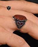 925 Ayar Gümüş Erkek Yüzüğü Akik Taşlı Zirkon Taş Süslemeli