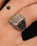 (La İlahe İllallah Muhammeden Resulullah ) Yazlı 925 Ayar Gümüş Erkek Yüzüğü Kelime-İ Tevhid 