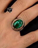 925 Ayar Gümüş Erkek Yüzüğü Yeşil Kaplangözü Taşlı