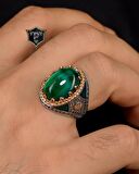 925 Ayar Gümüş Erkek Yüzüğü Yeşil Kaplangözü Taşlı