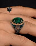 925 Ayar Gümüş Erkek Yüzüğü Yeşil Kaplangözü Taşlı