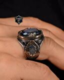 925 Ayar Gümüş Erkek Yüzüğü Mistik Topaz Taşlı Zirkon Taş Süslemeli