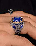 925 Ayar Gümüş Erkek Yüzüğü Lapis Taşlı Zirkon Taş Süslemeli 