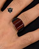 925 Ayar Gümüş Erkek Yüzüğü Akik Taşlı Zirkon Taş Süslemeli 