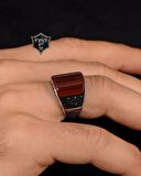 925 Ayar Gümüş Erkek Yüzüğü Akik Taşlı Zirkon Taş Süslemeli 