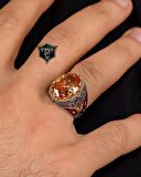925 Ayar Gümüş Erkek Yüzüğü Şampanya Topaz Taşlı Zirkon Taş Süslemeli