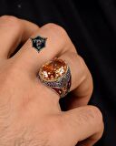 925 Ayar Gümüş Erkek Yüzüğü Şampanya Topaz Taşlı Zirkon Taş Süslemeli