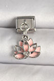 316L Çelik Gümüş Renk Pembe Lotus Model Zirkon Taş Detaylı Nomination Charm