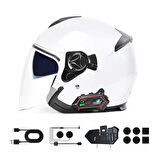 2 ADET Y20 2X 1000m Telsiz Mesafeli Özellikli 2 Kişi Bağlantılı Bluetooth Kask Kulaklık Ekranlı Fenerli Mü
