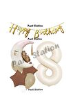 Sevimli Ayıcık Krem Renk Rakam Balon Set 8 Yaş Ay Dede Uyuyan Ayıcıklı Krem Renk Rakam Folyo Balon