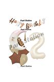 Sevimli Ayıcık Krem Renk Rakam Balon Set 2 Yaş Ay Dede Uyuyan Ayıcıklı Happy Birthday Balon Set