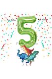 Yeşil Renk Rakam Balonlu Küçük Boy Dinozor Balonlu 5 Yaş Dinozor Konsept Doğum Günü Parti Balon Set