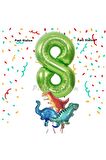 Yeşil Renk Rakam Balonlu Küçük Boy Dinozor Balonlu 8 Yaş Dinozor Konsept Doğum Günü Parti Balon Set