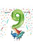 Yeşil Renk Rakam Balonlu Küçük Boy Dinozor Balonlu 9 Yaş Dinozor Konsept Doğum Günü Parti Balon Set