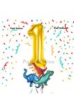 Altın Renk Rakam Balonlu Küçük Boy Dinozor Balonlu 1 Yaş Dinozor Konsept Doğum Günü Parti Balon Set