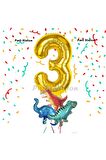 Altın Renk Rakam Balonlu Küçük Boy Dinozor Balonlu 3 Yaş Dinozor Konsept Doğum Günü Parti Balon Set