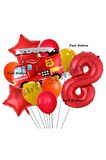 Itfaiye 8 Yaş Balon Set Fireman Folyo Balon Set İtfaiye Konsept Doğum Günü Set