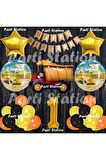 İnşaat Konsept Kamyon Balon Set 1 Yaş Siyah İnşaat Tema Kamyon Doğum Günü Balon Set