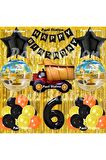 İnşaat Konsept Kamyon Balon Set 6 Yaş Sarı Siyah İnşaat Tema Kamyon Doğum Günü Balon Set