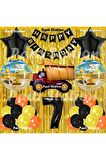 İnşaat Konsept Kamyon Balon Set 7 Yaş Sarı Siyah İnşaat Tema Kamyon Doğum Günü Balon Set