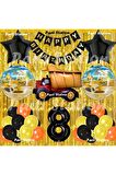 İnşaat Konsept Kamyon Balon Set 8 Yaş Sarı Siyah İnşaat Tema Kamyon Doğum Günü Balon Set