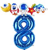 Lacivert Renk Rakam Balonlu Uzay Konsept 8 Yaş Doğum Günü Balon Set Galaksi Astronot Space Parti