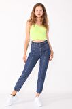 Kadın Yüksek Bel Mom Jeans Denim Kot Pantolon