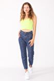 Kadın Yüksek Bel Mom Jeans Denim Kot Pantolon