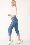 Kadın Baskılı Mom Jeans Kot Pantolon