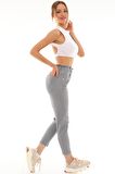 Kadın Beli Lastikli Yüksek Bel Likralı Çift Düğmeli Kot Pantolon