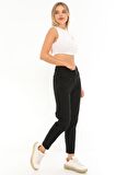 Kadın Yüksek Bel Beli Lastikli Paçası Dikişli Rahat Kot Pantolon