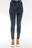 Kadın Yüksek Bel Full Likralı Skinny Kar Yıkama Dar Kesim Esnek Kot Pantolon