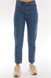 Kadın Yüksek Bel Mom Jeans Kar Yıkama Kot Pantolon