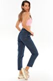 Kadın Yüksek Bel Mom Jeans Kar Yıkama Kot Pantolon